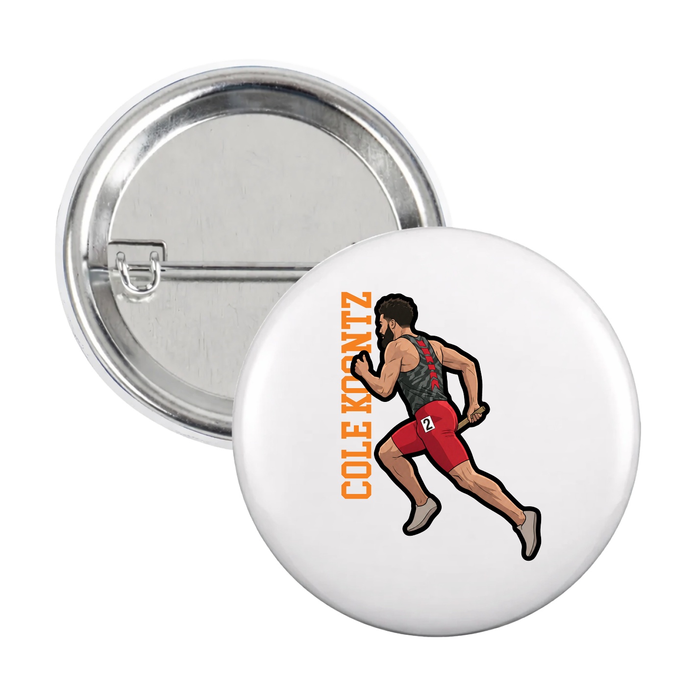 Game Day Button — Name Vertical in White