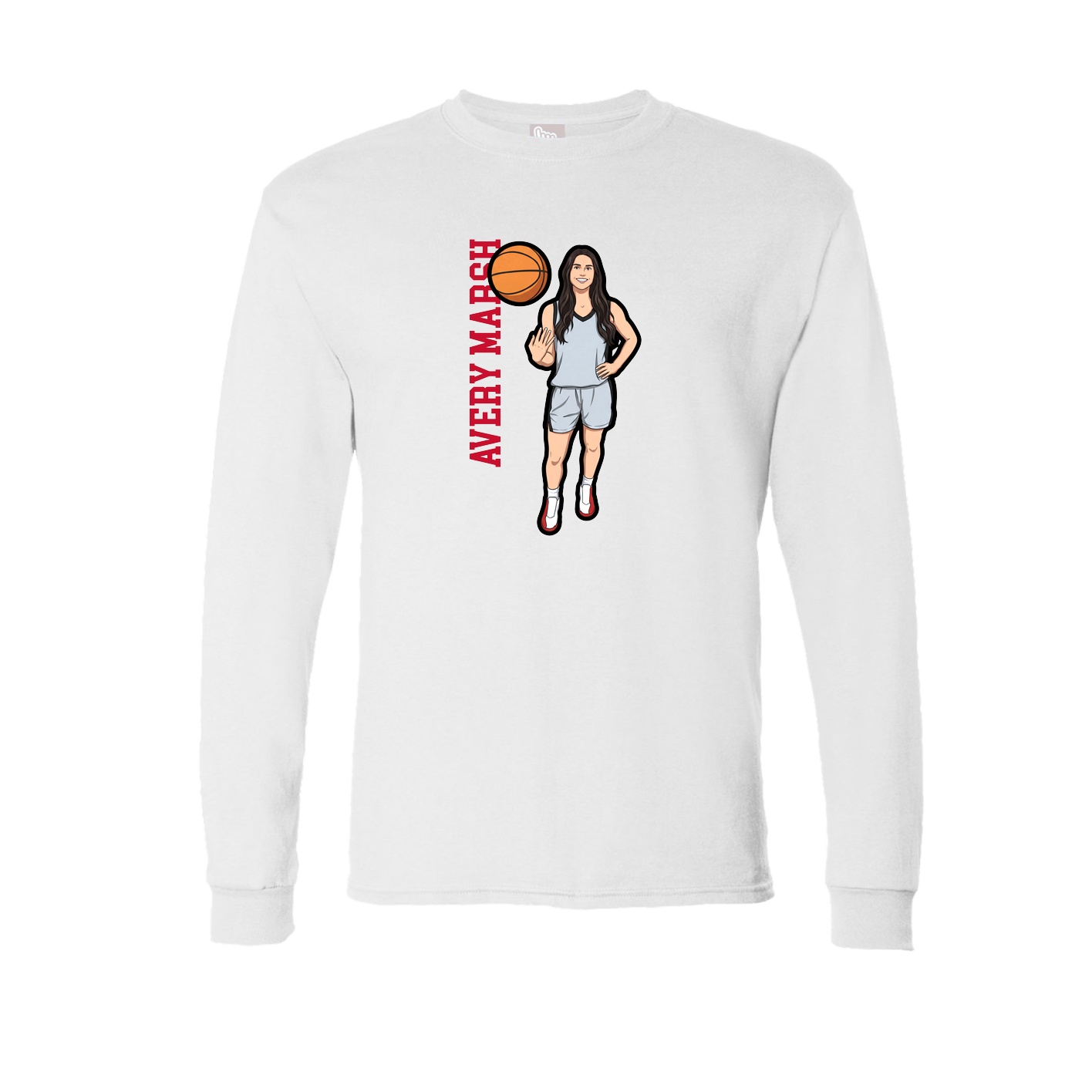 Long Sleeve Tee — Name Vertical in White