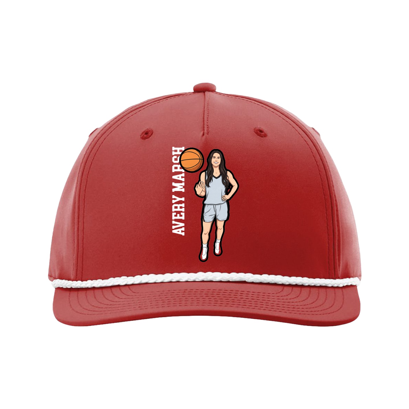 Five-Panel Classic Rope Cap — Name Vertical in Red