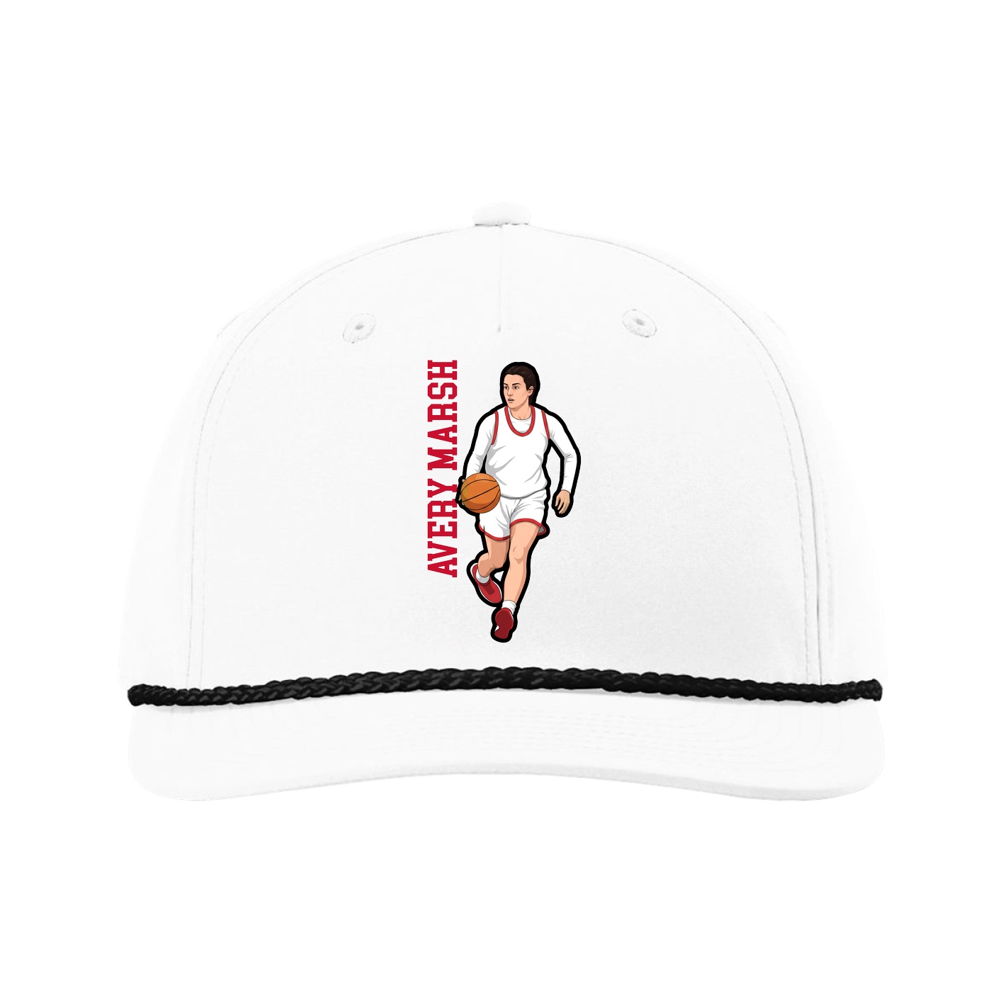 Five-Panel Classic Rope Cap — Name Vertical in White