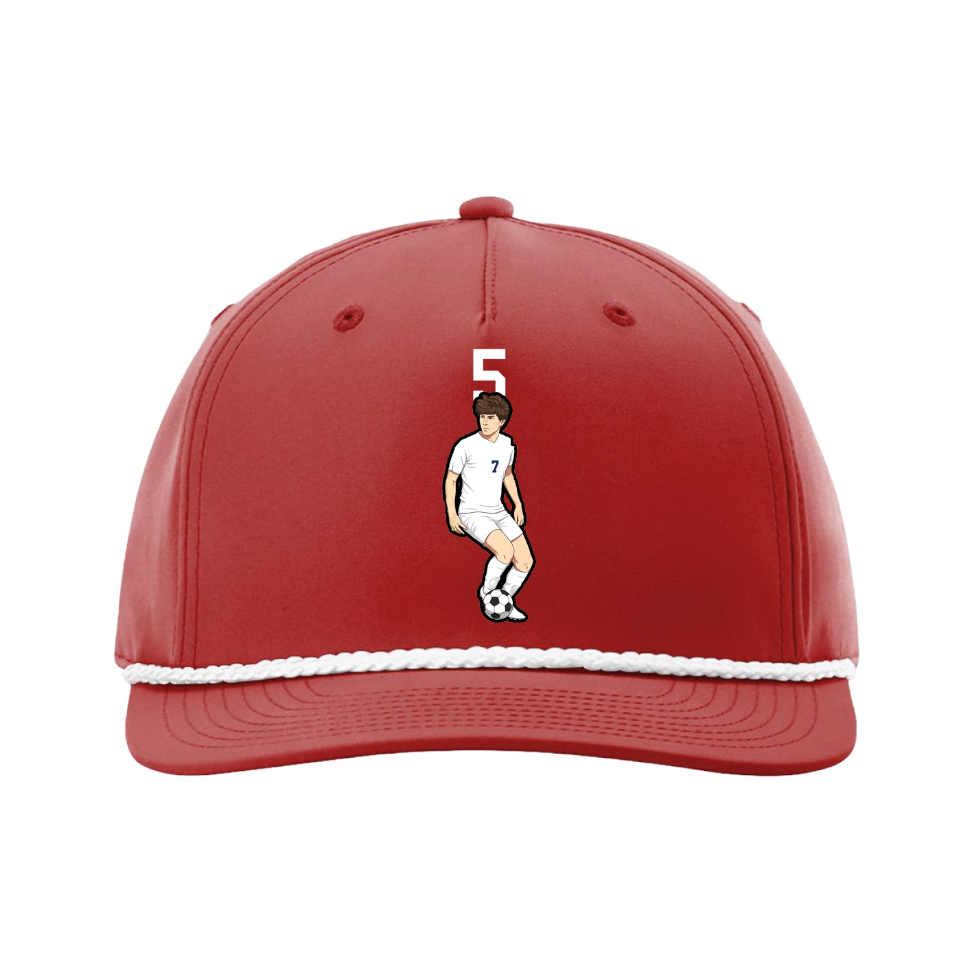 Five-Panel Classic Rope Cap — Number Top in Red