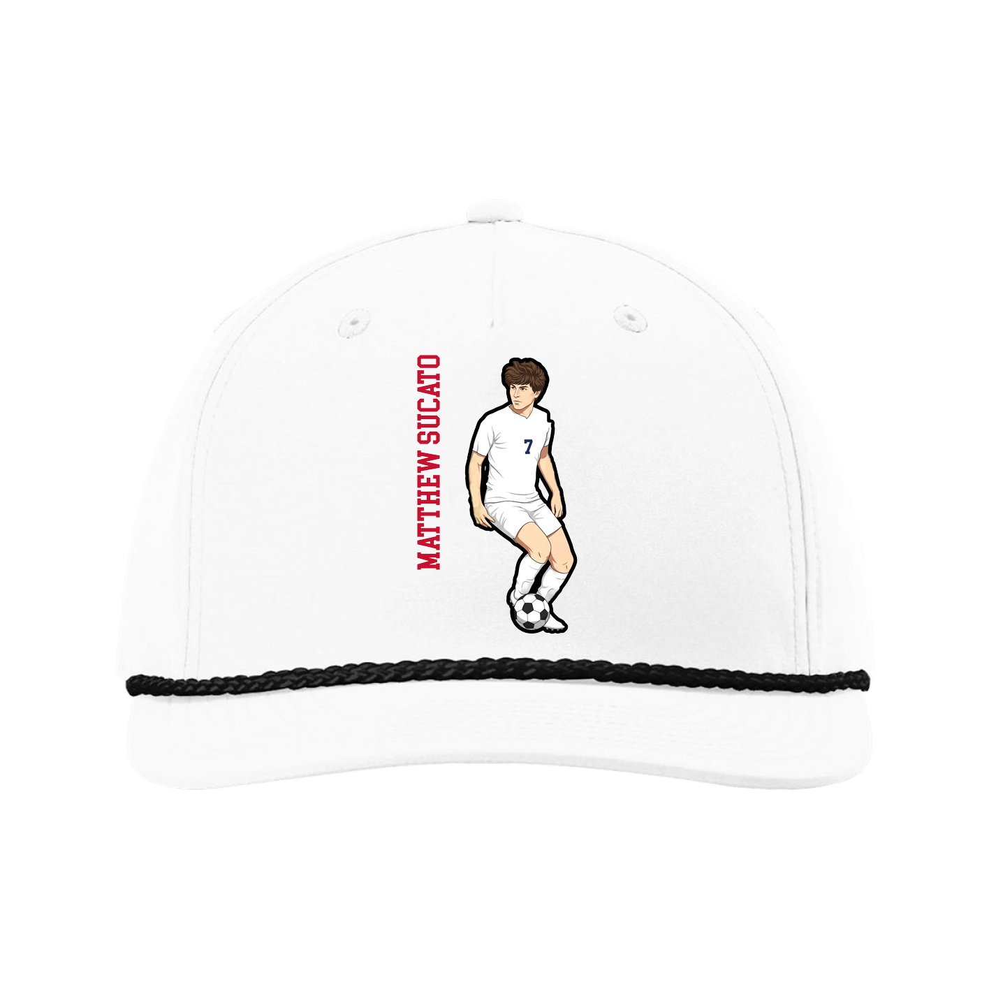 Five-Panel Classic Rope Cap — Name Vertical in White