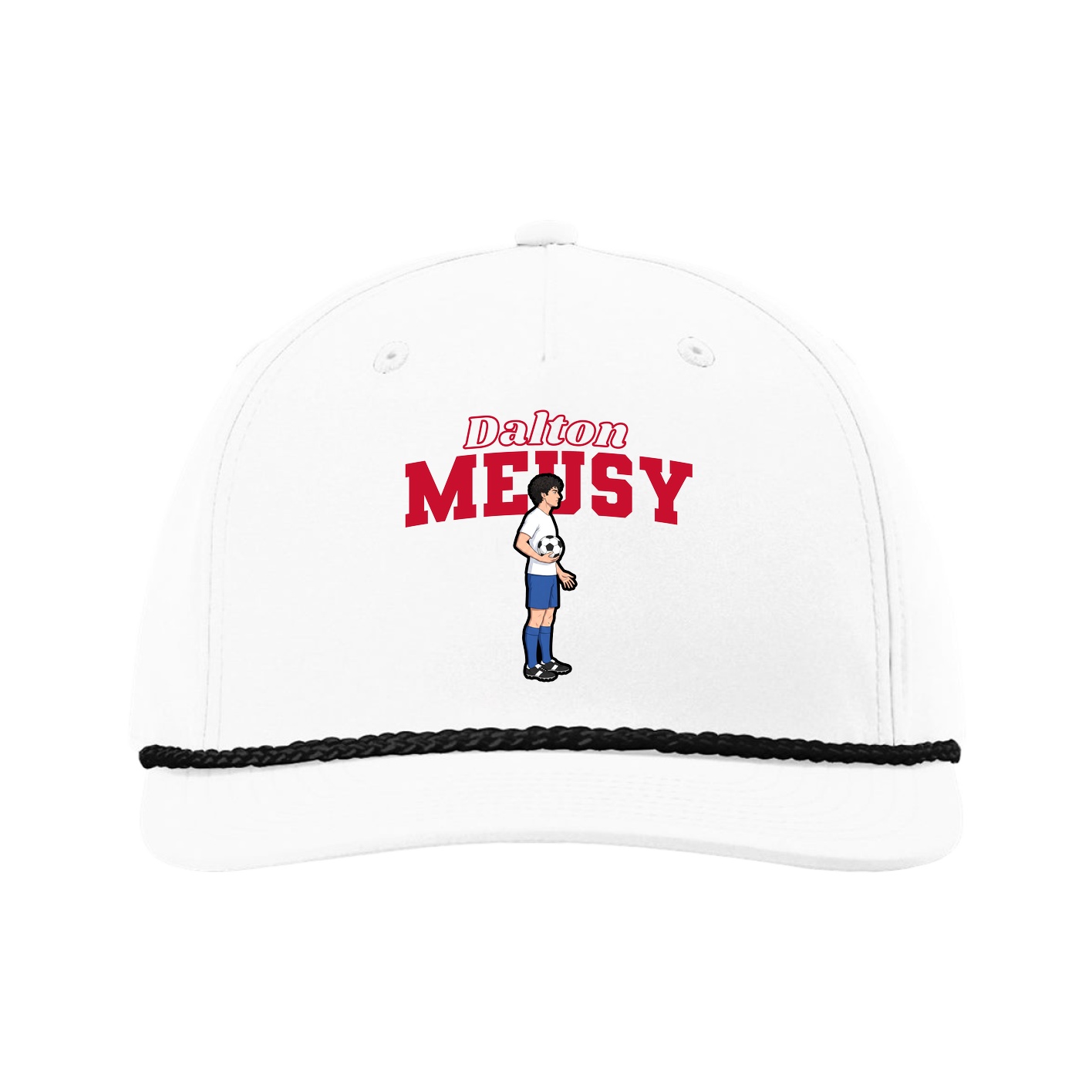 Five-Panel Classic Rope Cap — Name Arch in White