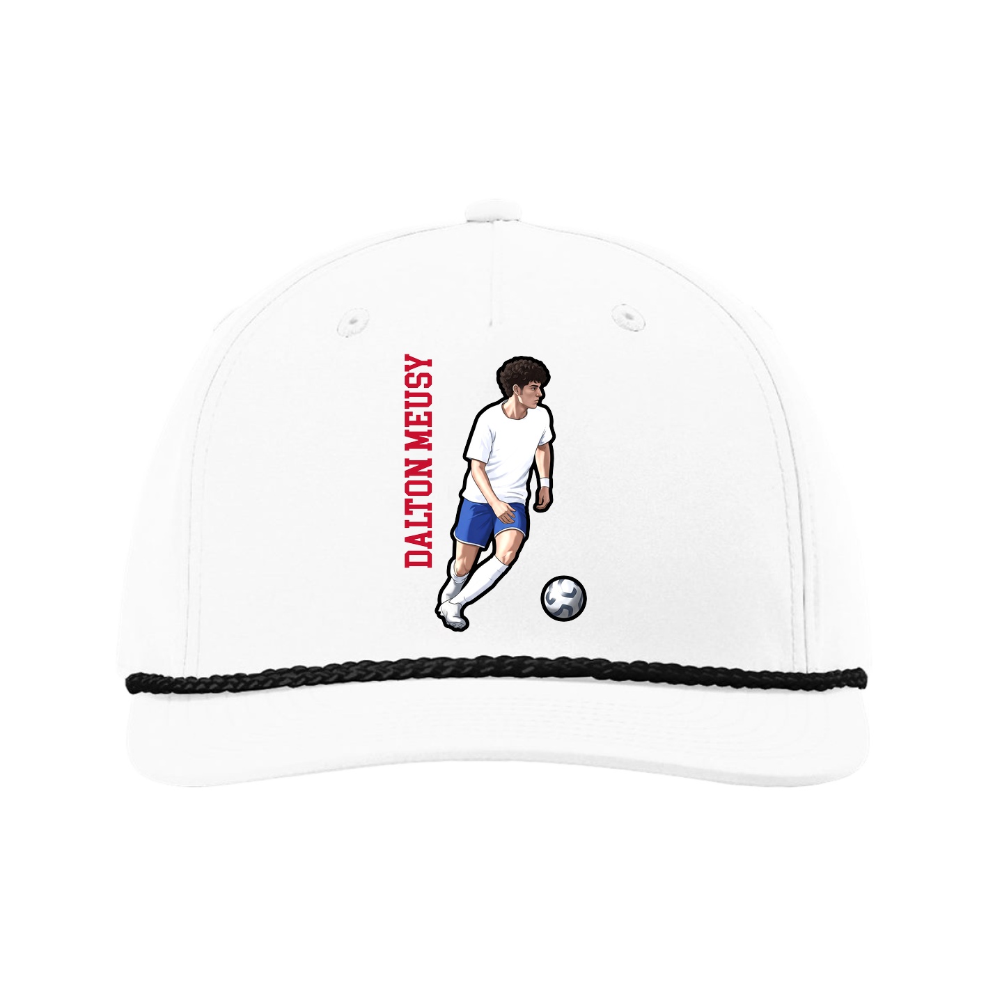 Five-Panel Classic Rope Cap — Name Vertical in White