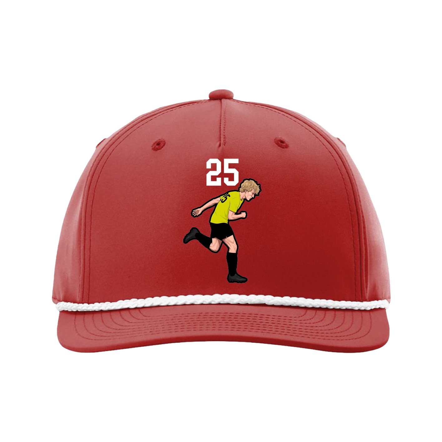 Five-Panel Classic Rope Cap — Number Top in Red