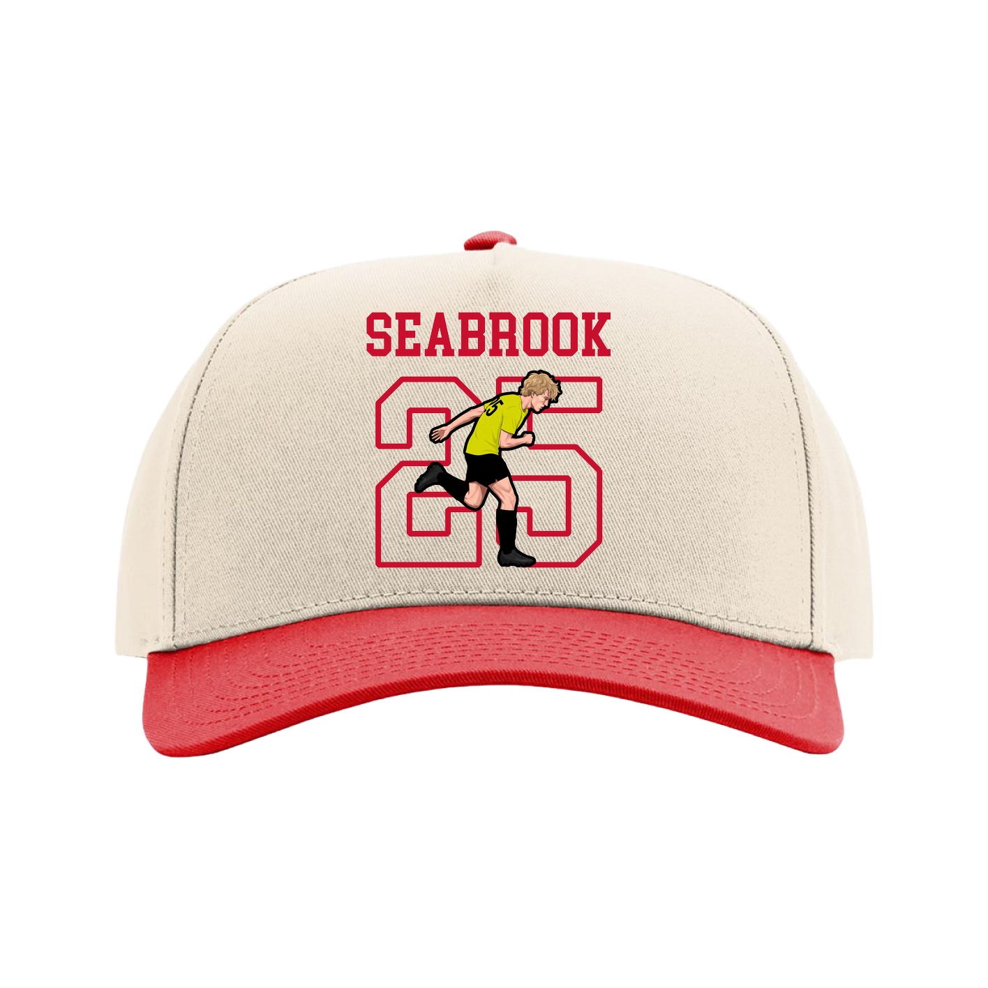 Full Fabric Five-Panel Champ Cap — Shirsey in Cream/Red