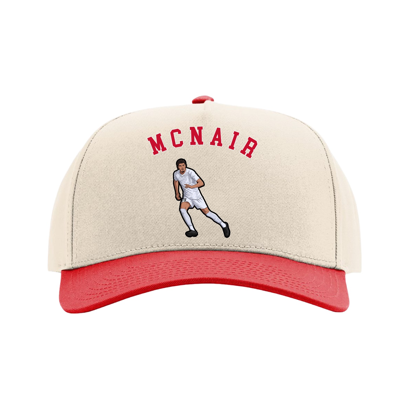 Full Fabric Five-Panel Champ Cap — Shirsey Arch in Cream/Red
