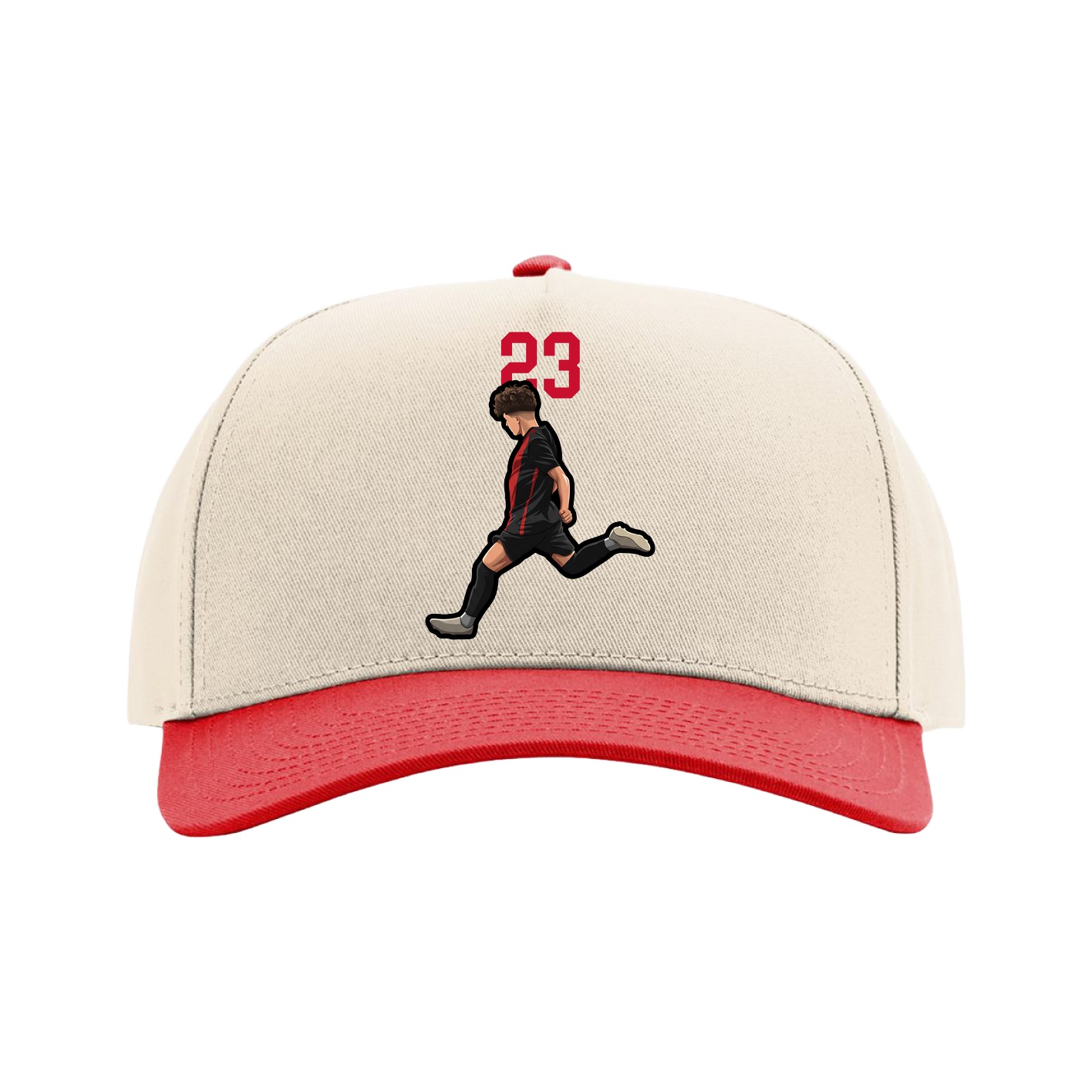 Full Fabric Five-Panel Champ Cap — Number Top in Cream/Red