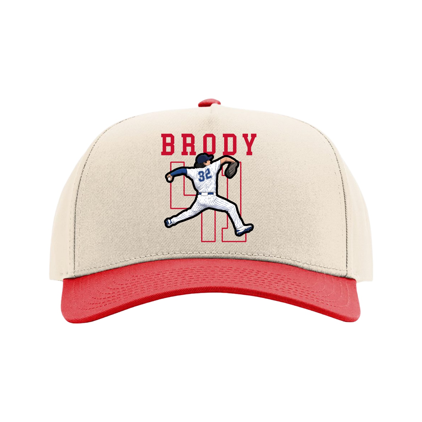 Full Fabric Five-Panel Champ Cap — Shirsey in Cream/Red