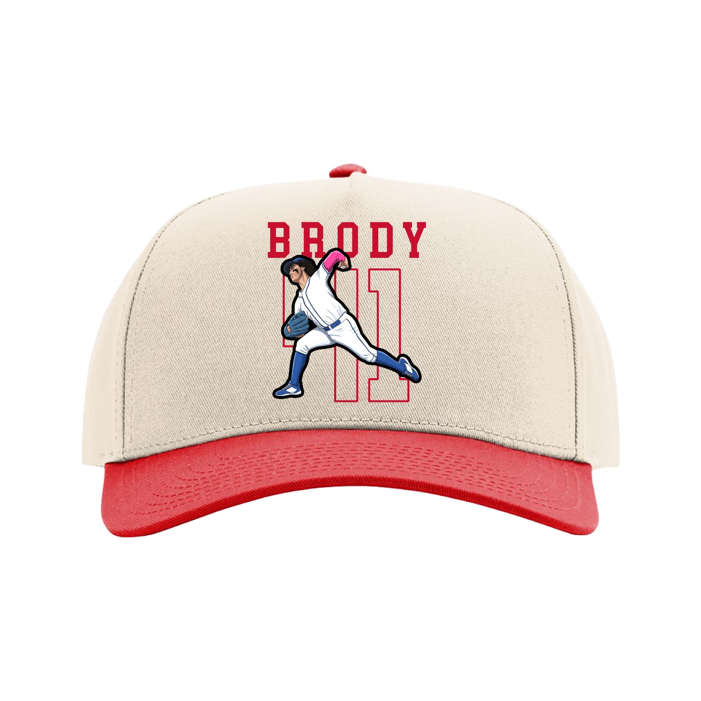 Full Fabric Five-Panel Champ Cap — Shirsey in Cream/Red