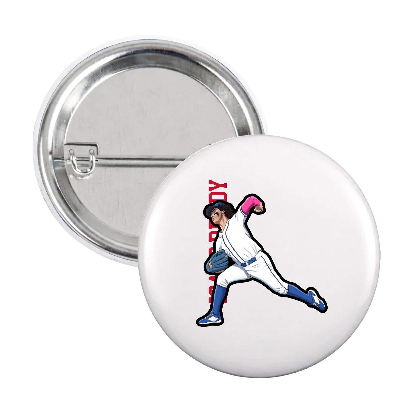 Game Day Button — Name Vertical in White