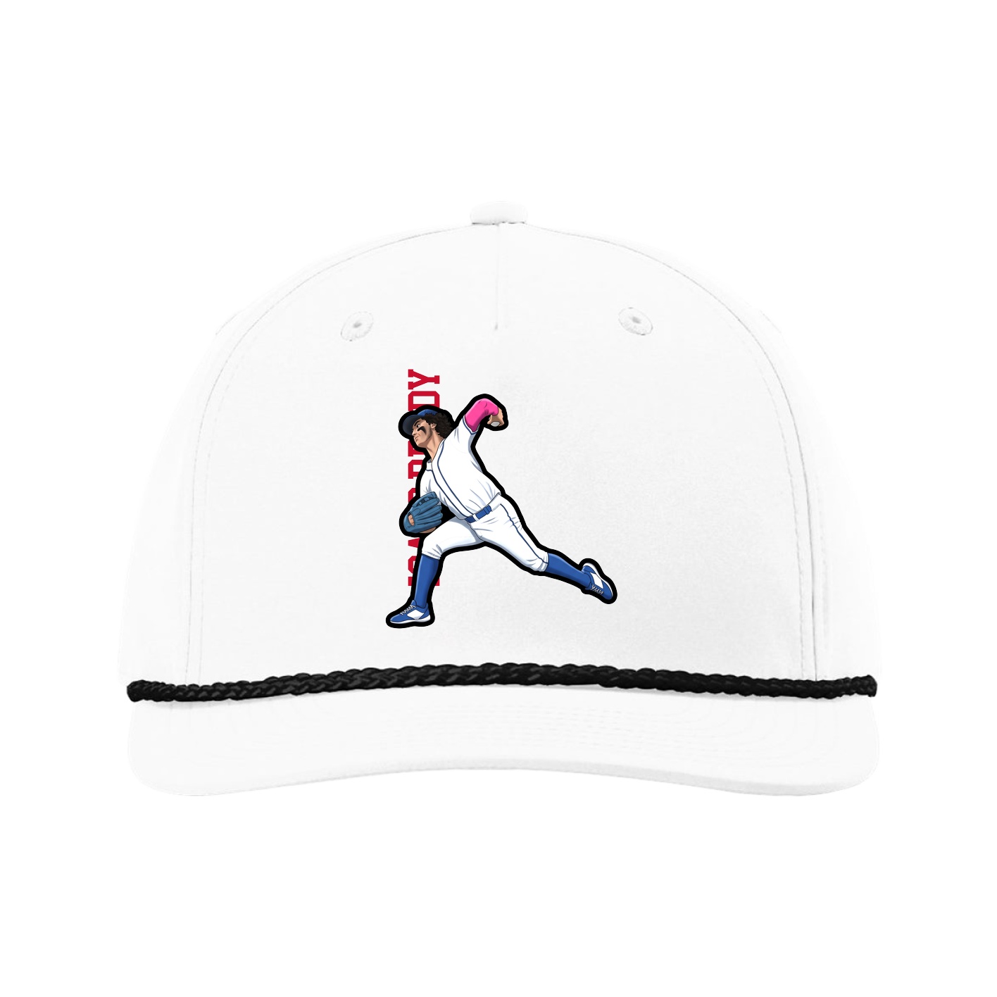 Five-Panel Classic Rope Cap — Name Vertical in White