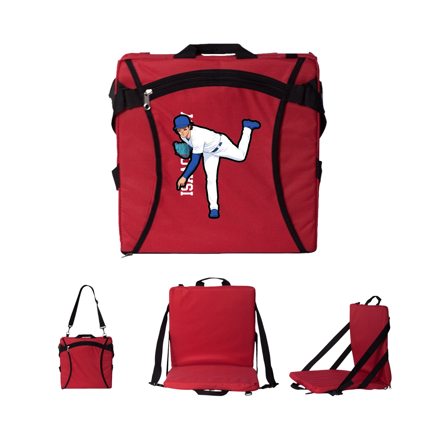Folding Stadium Seat — Name Vertical in Red