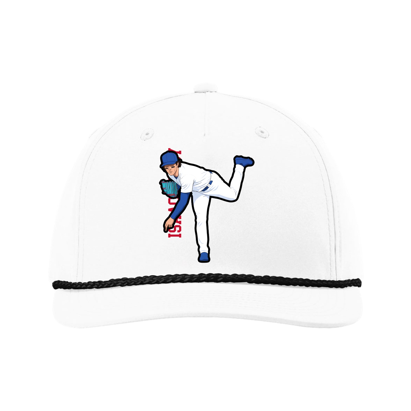 Five-Panel Classic Rope Cap — Name Vertical in White