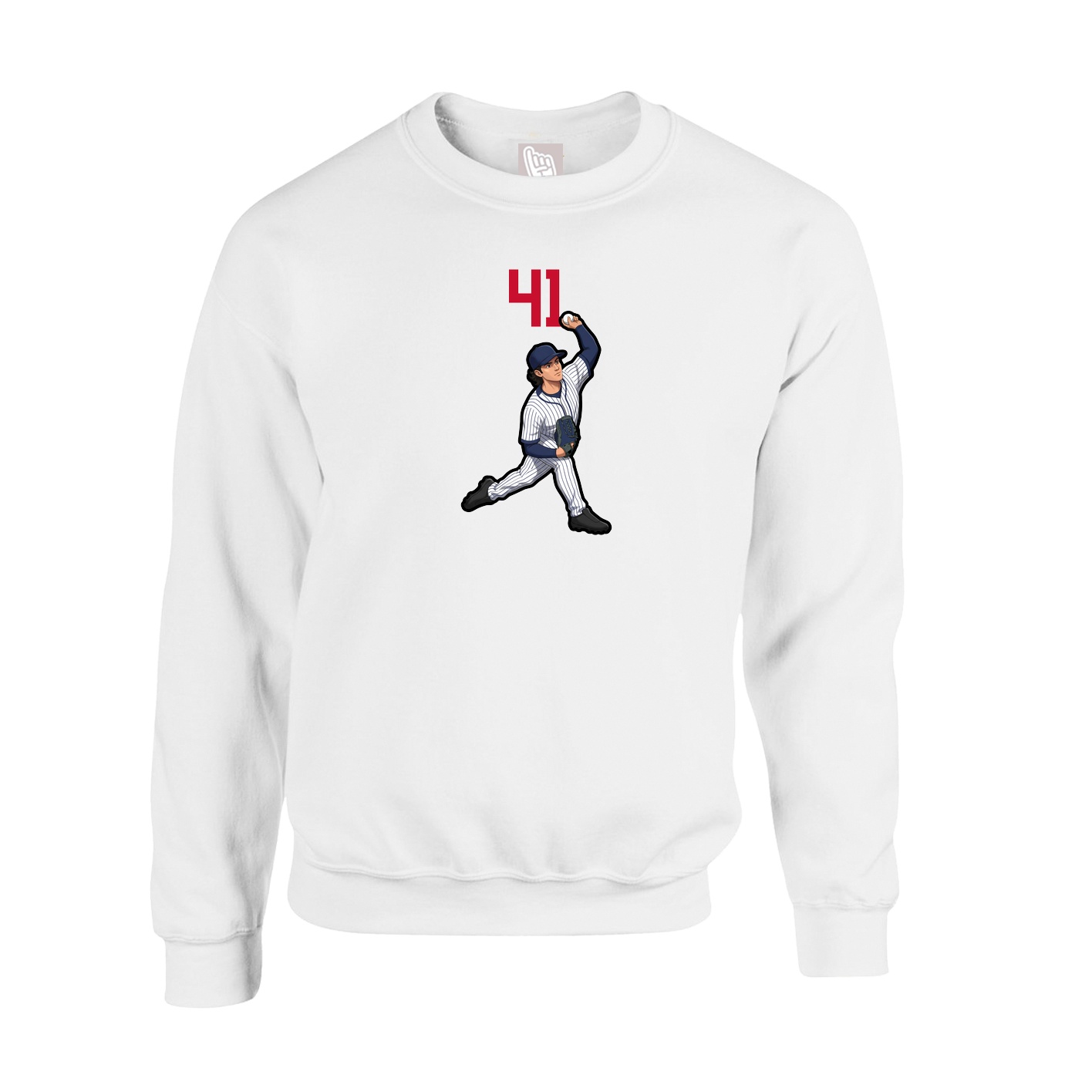 Fleece Crew — Number Top in White