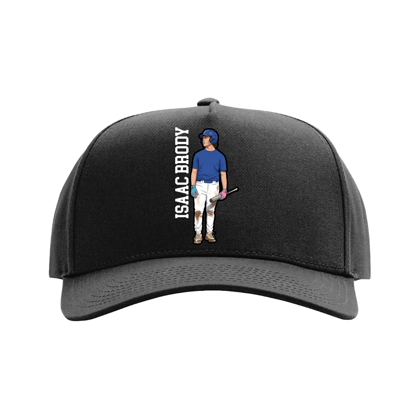 Full Fabric Five-Panel Champ Cap — Name Vertical in Black