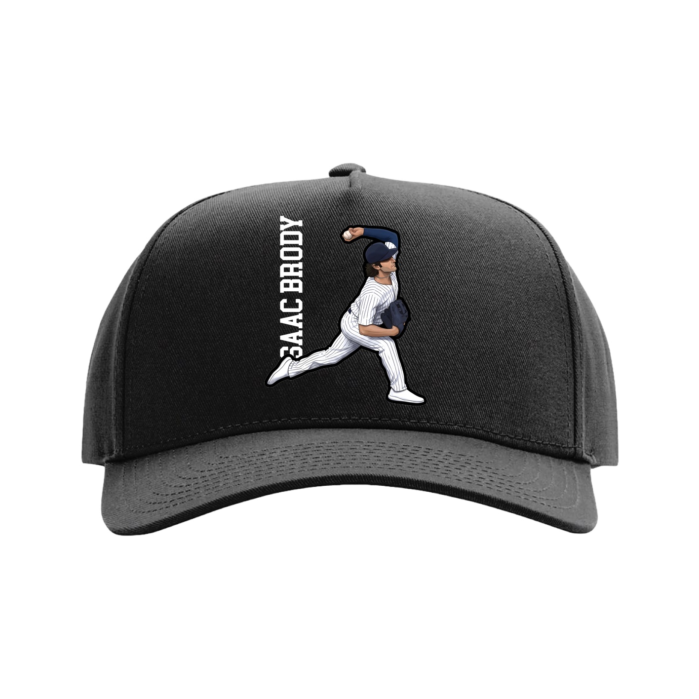 Full Fabric Five-Panel Champ Cap — Name Vertical in Black