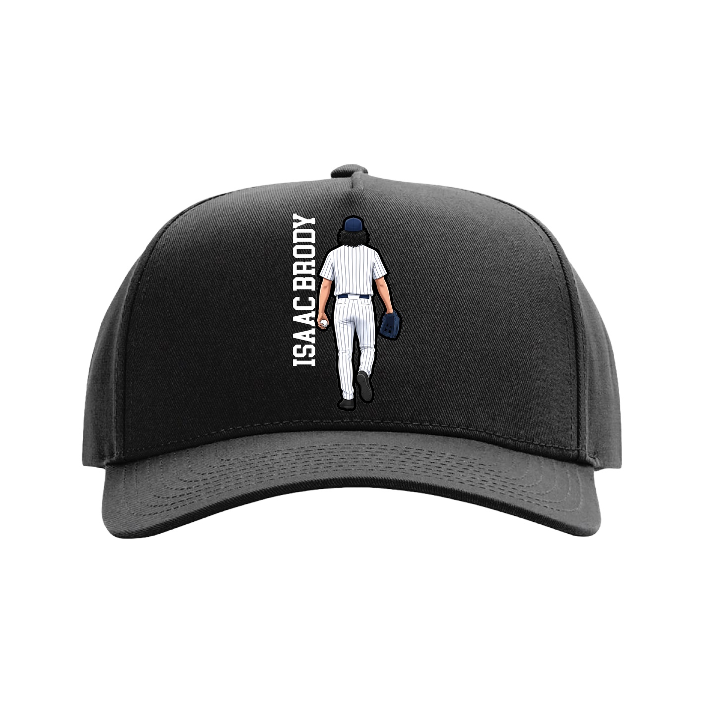 Full Fabric Five-Panel Champ Cap — Name Vertical in Black