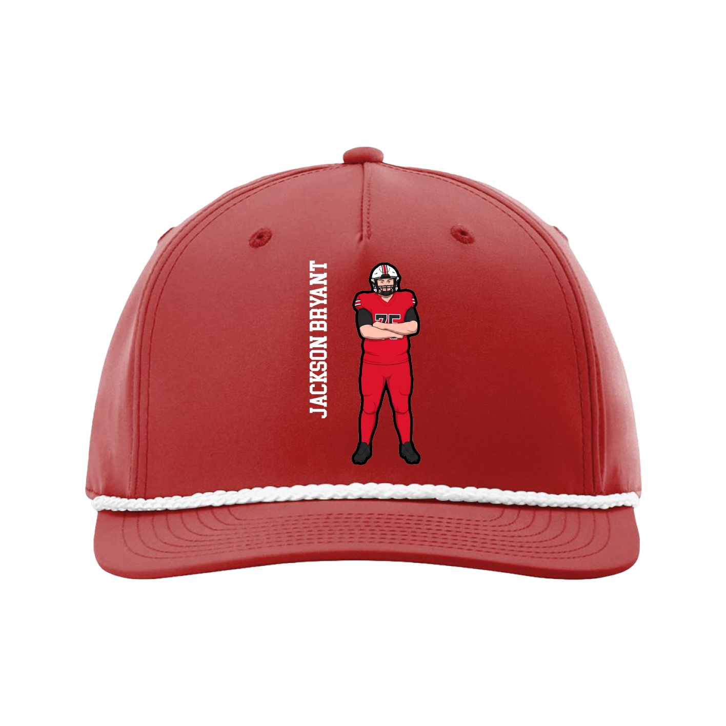 Five-Panel Classic Rope Cap — Name Vertical in Red