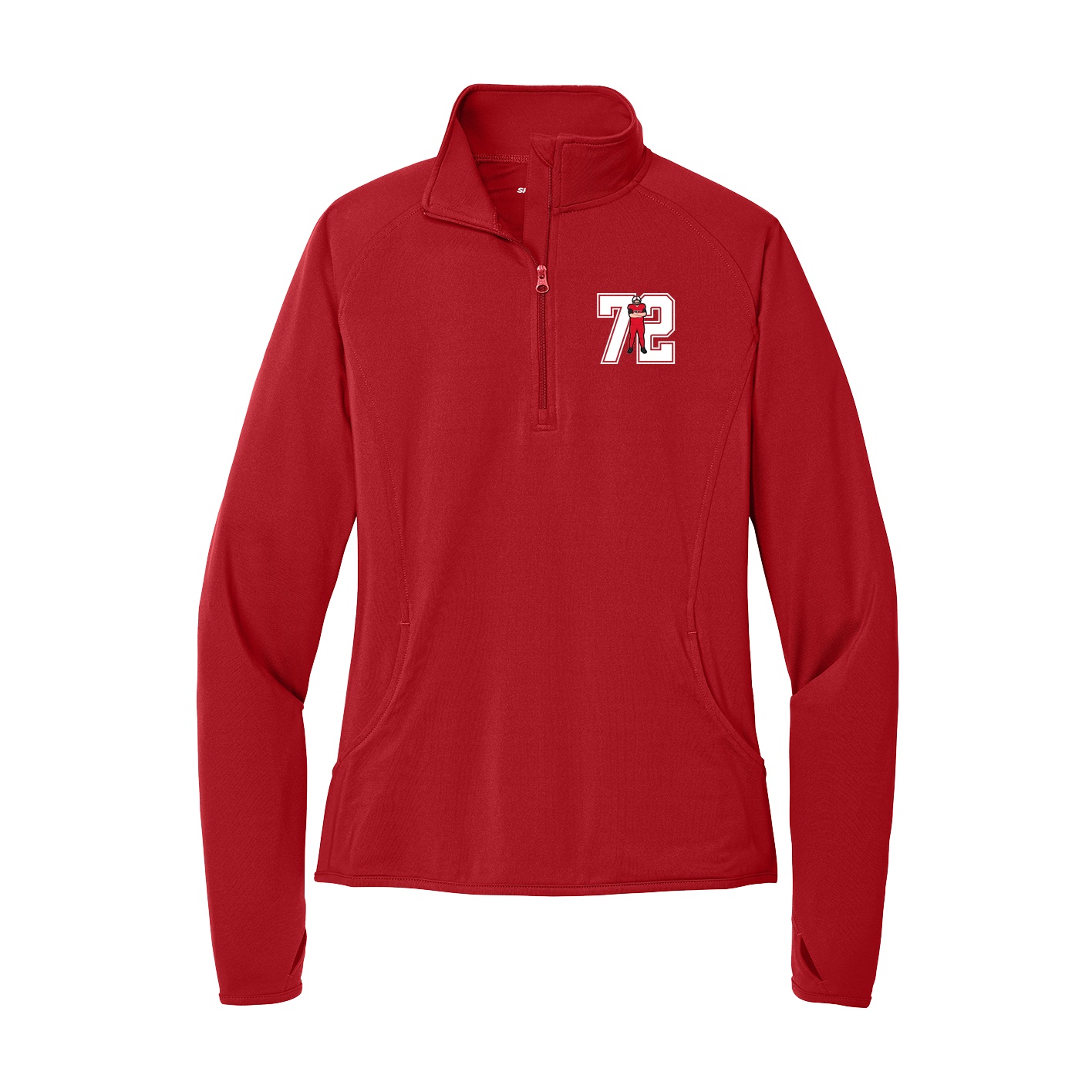 Women's Q-Zip Pullover — Number in Red