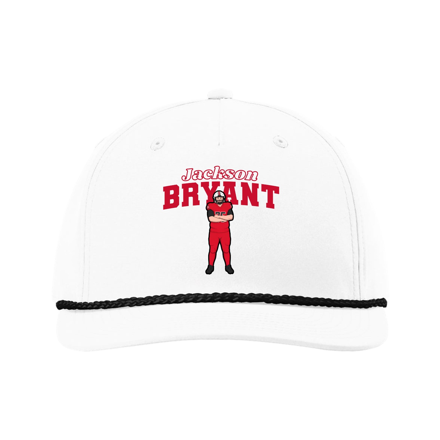 Five-Panel Classic Rope Cap — Name Arch in White