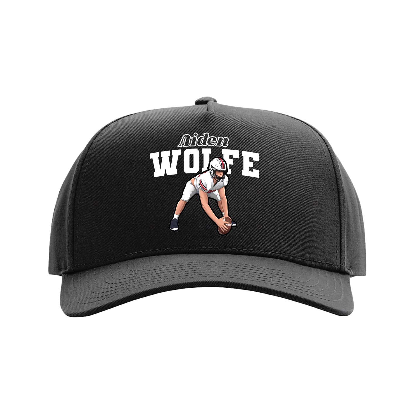 Full Fabric Five-Panel Champ Cap — Name Arch in Black