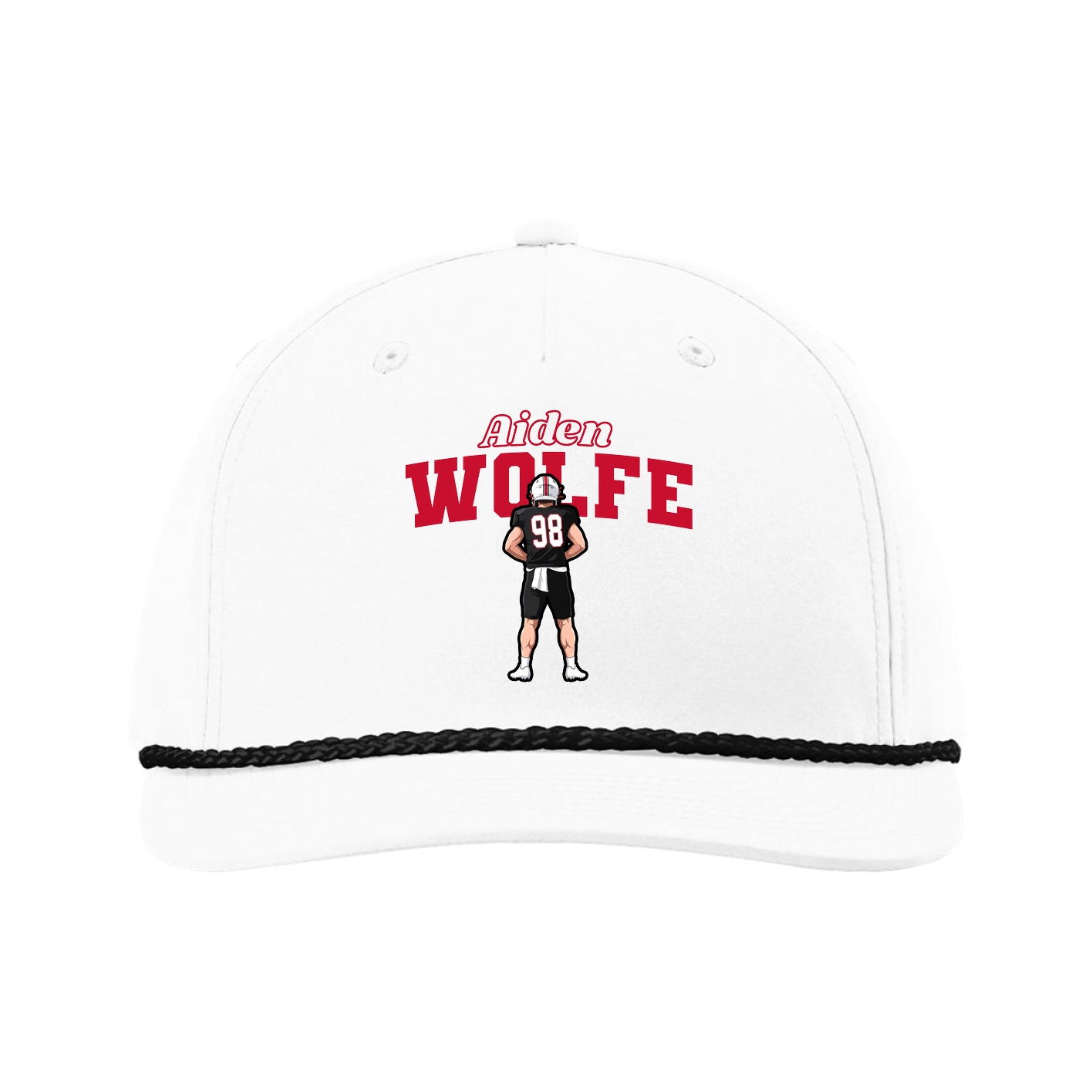 Five-Panel Classic Rope Cap — Name Arch in White