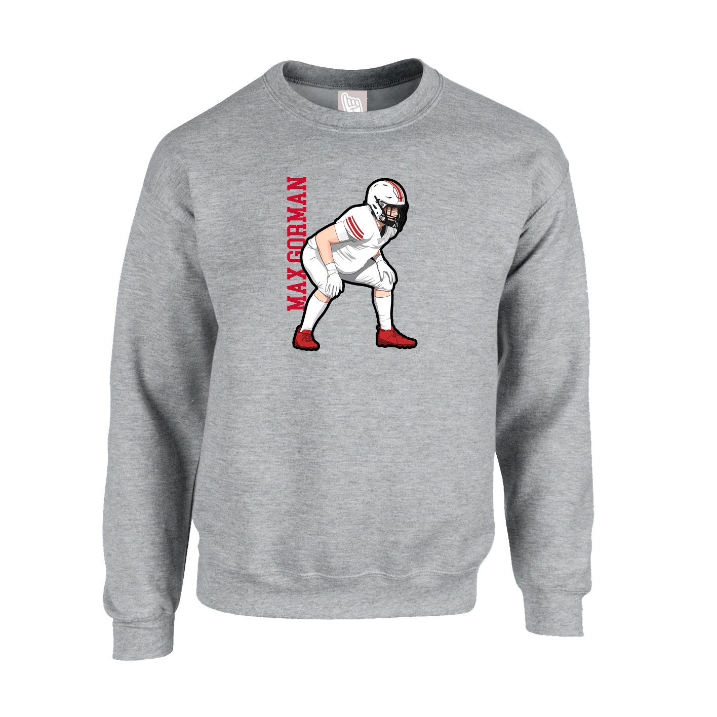 Fleece Crew — Name Vertical in Grey