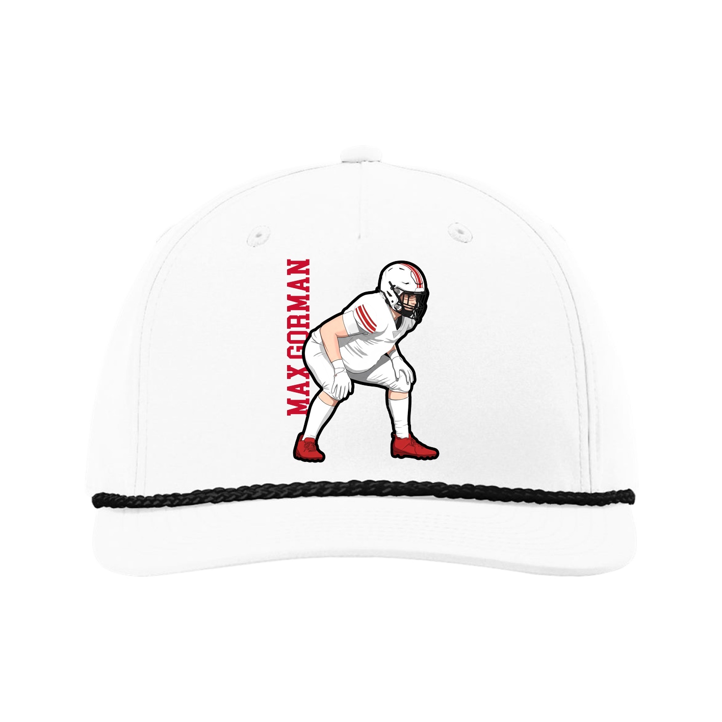Five-Panel Classic Rope Cap — Name Vertical in White