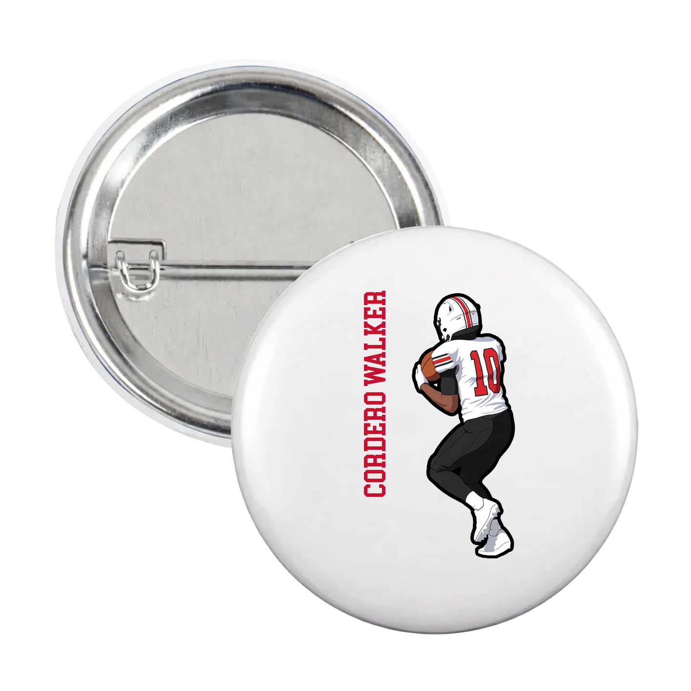Game Day Button — Name Vertical in White