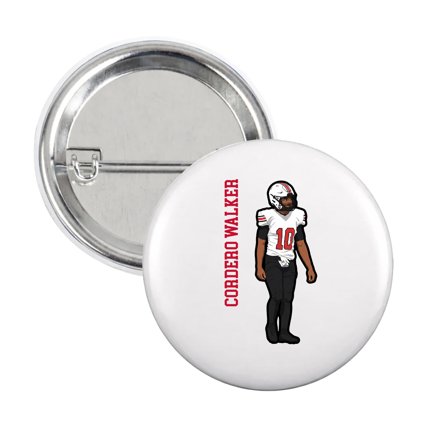 Game Day Button — Name Vertical in White