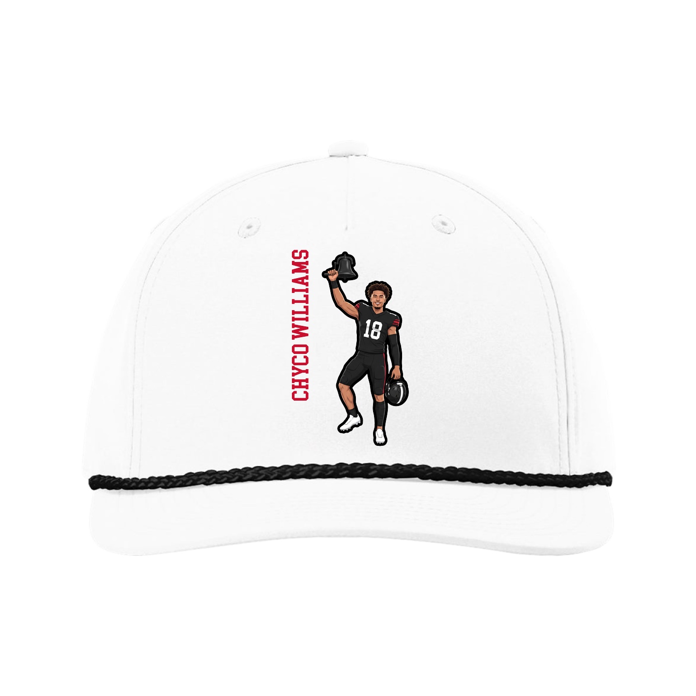 Five-Panel Classic Rope Cap — Name Vertical in White