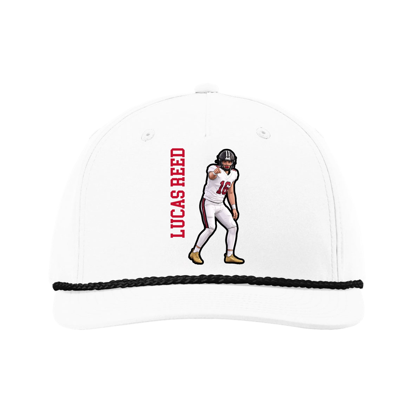 Five-Panel Classic Rope Cap — Name Vertical in White