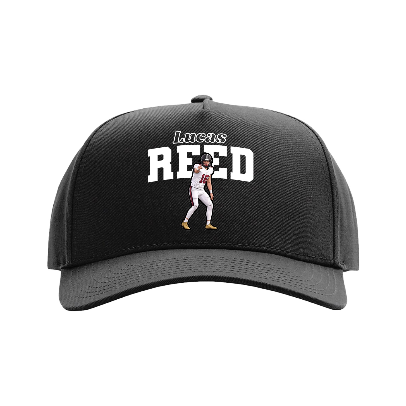 Full Fabric Five-Panel Champ Cap — Name Arch in Black