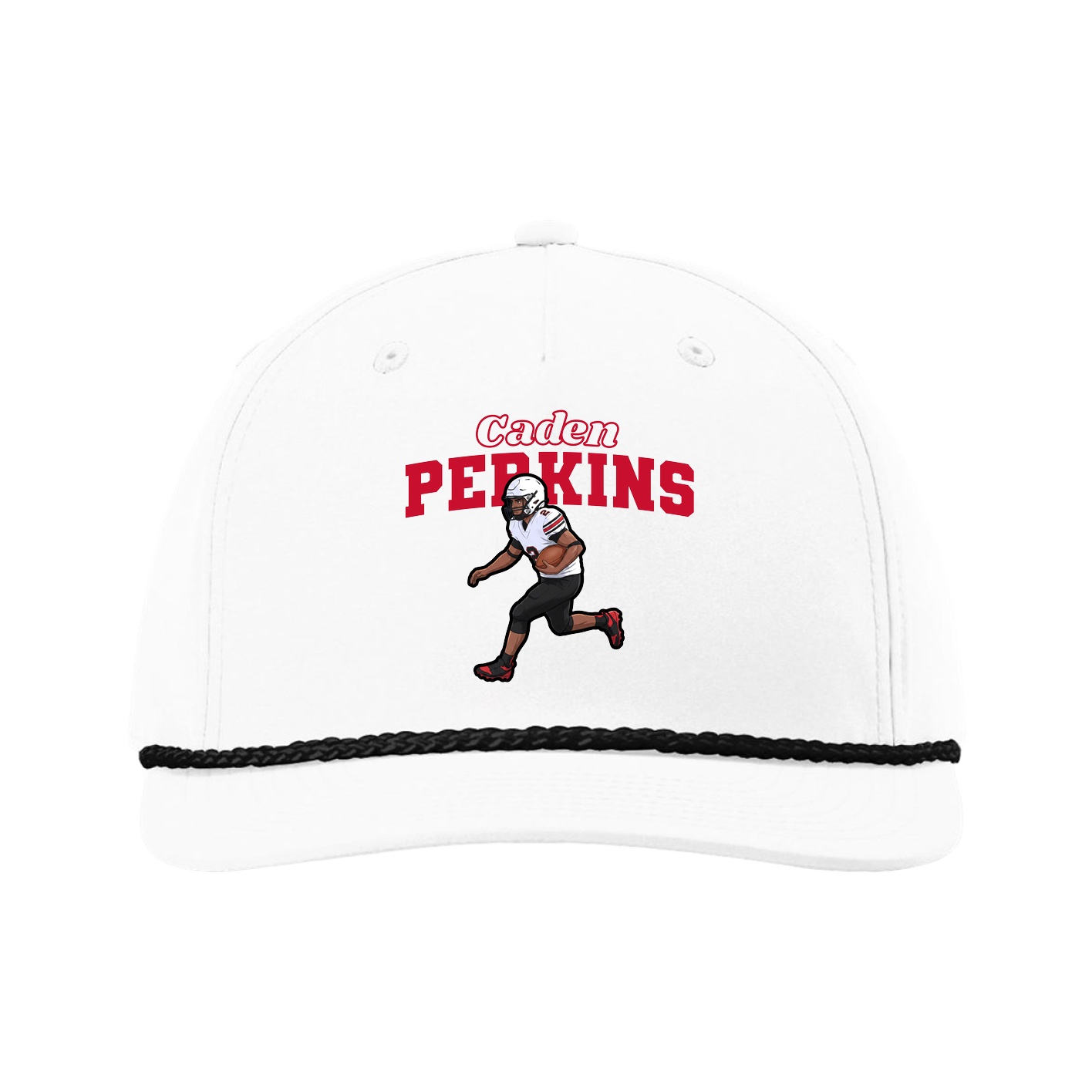 Five-Panel Classic Rope Cap — Name Arch in White