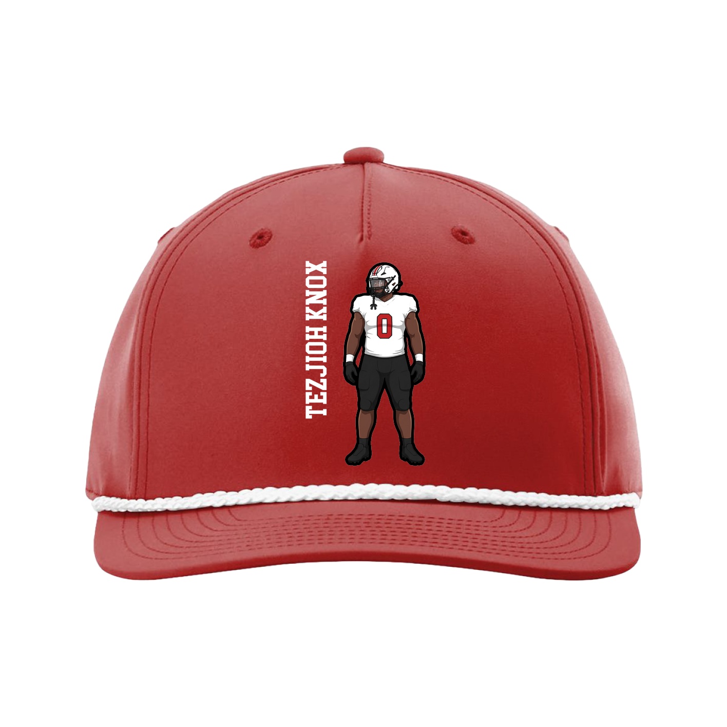 Five-Panel Classic Rope Cap — Name Vertical in Red