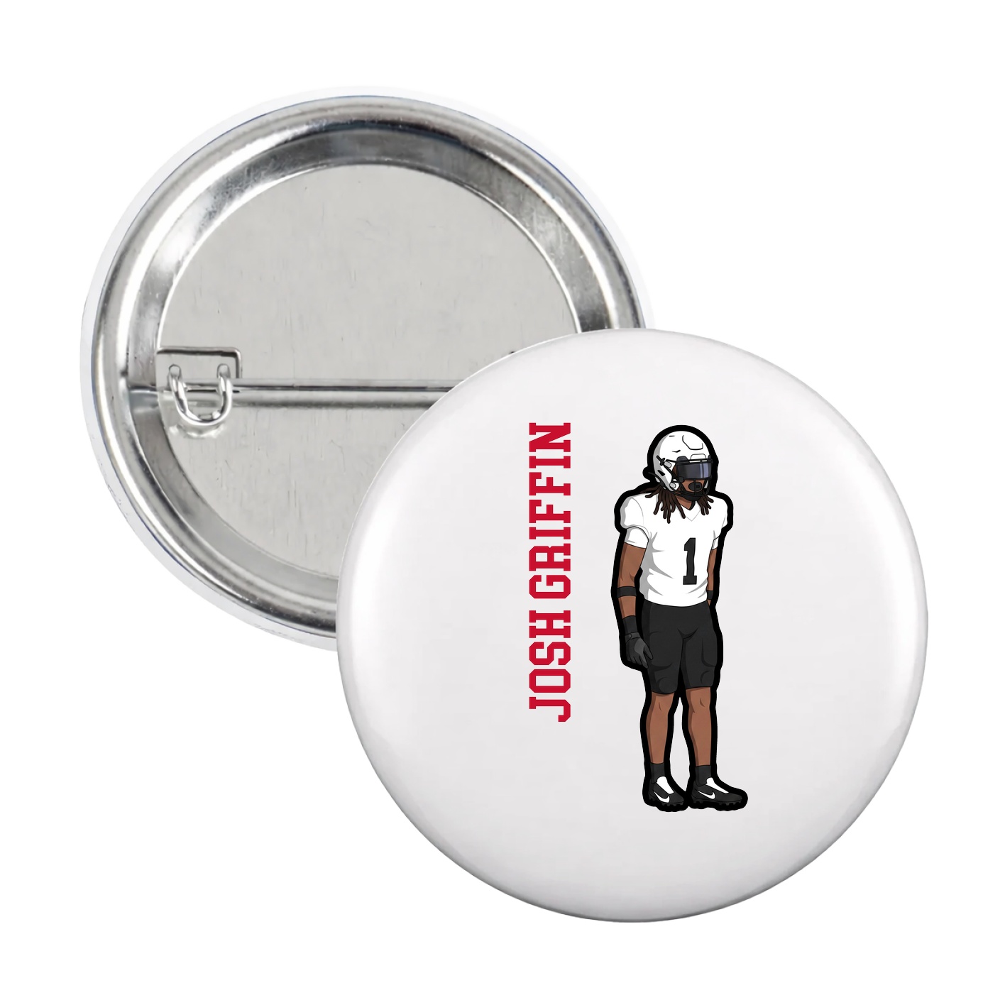 Game Day Button — Name Vertical in White