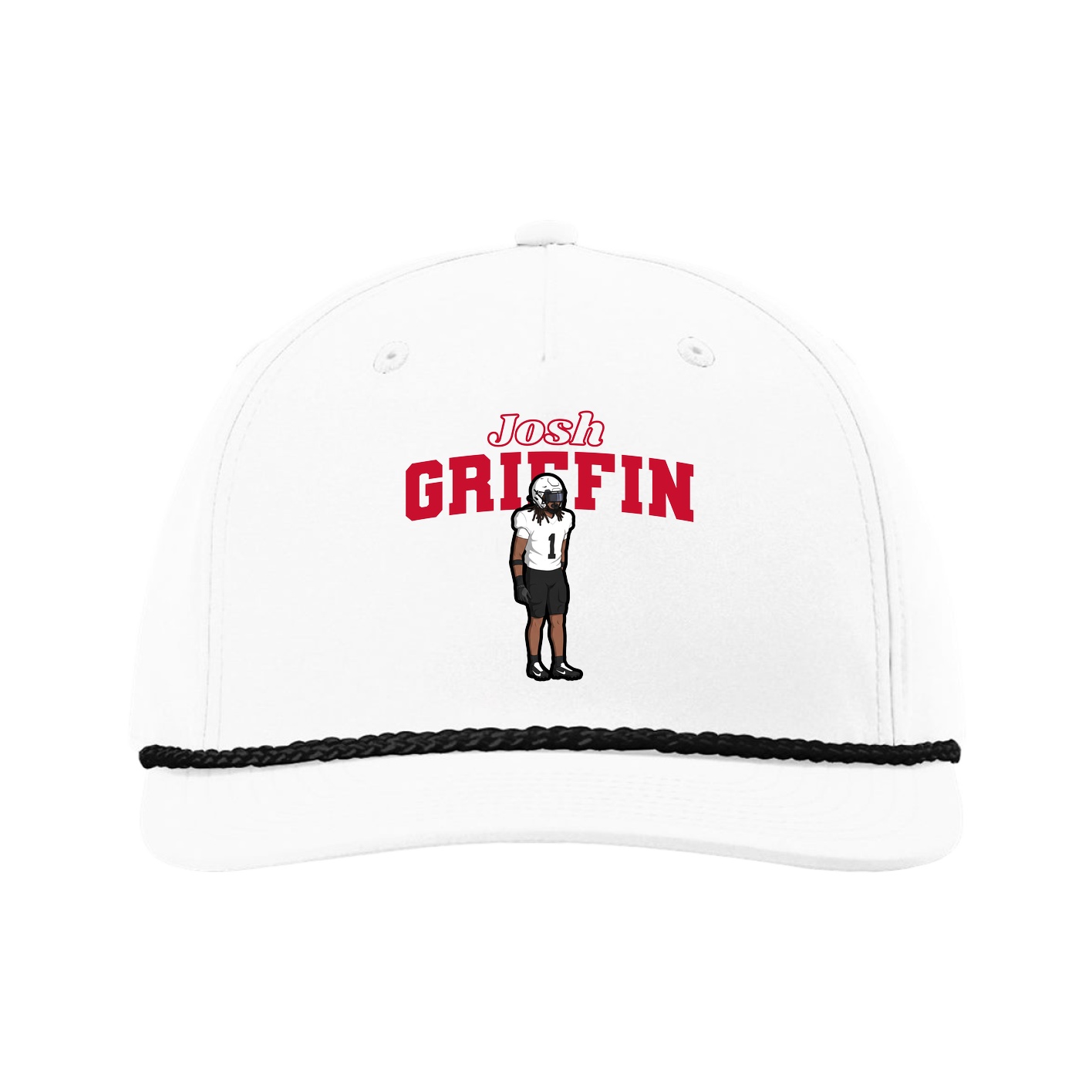 Five-Panel Classic Rope Cap — Name Arch in White