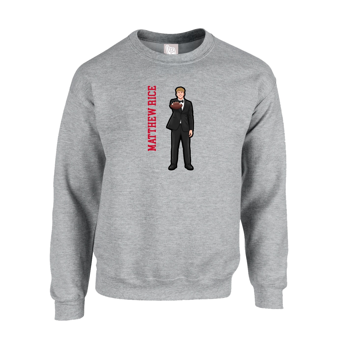 Fleece Crew — Name Vertical in Grey