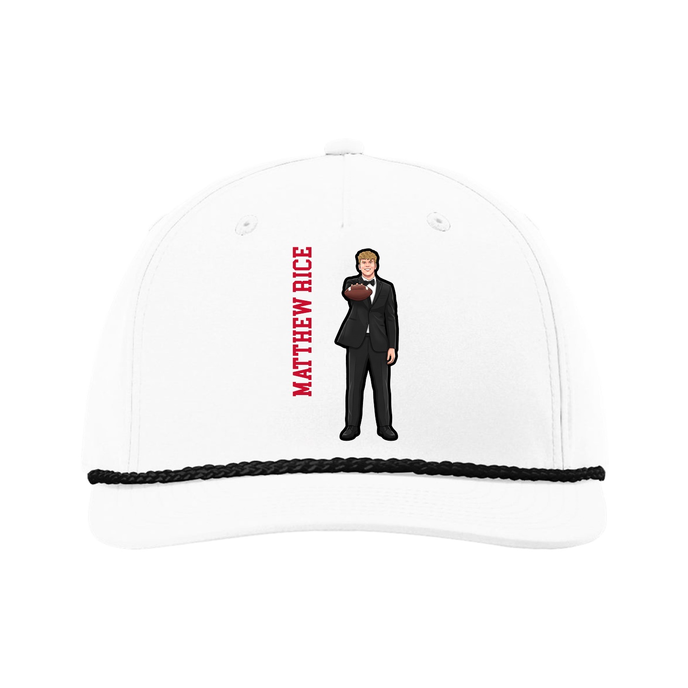 Five-Panel Classic Rope Cap — Name Vertical in White