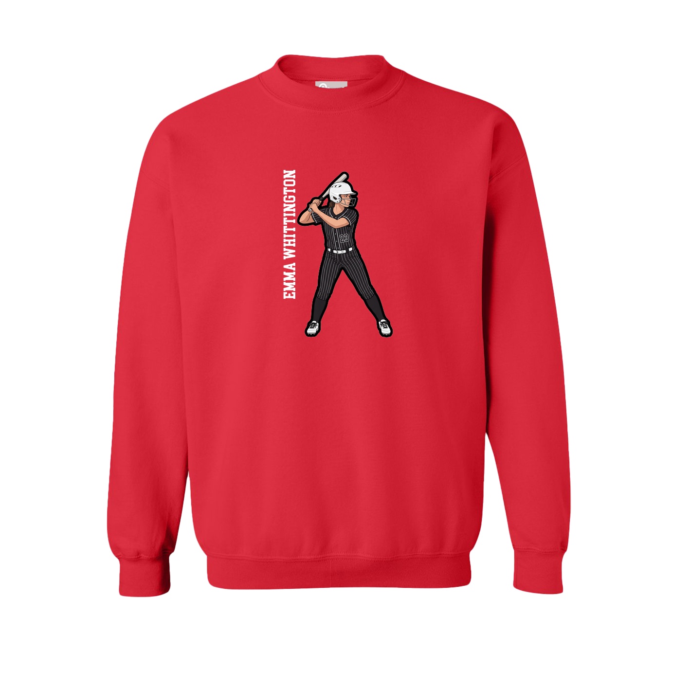 Fleece Crew — Name Vertical in Red