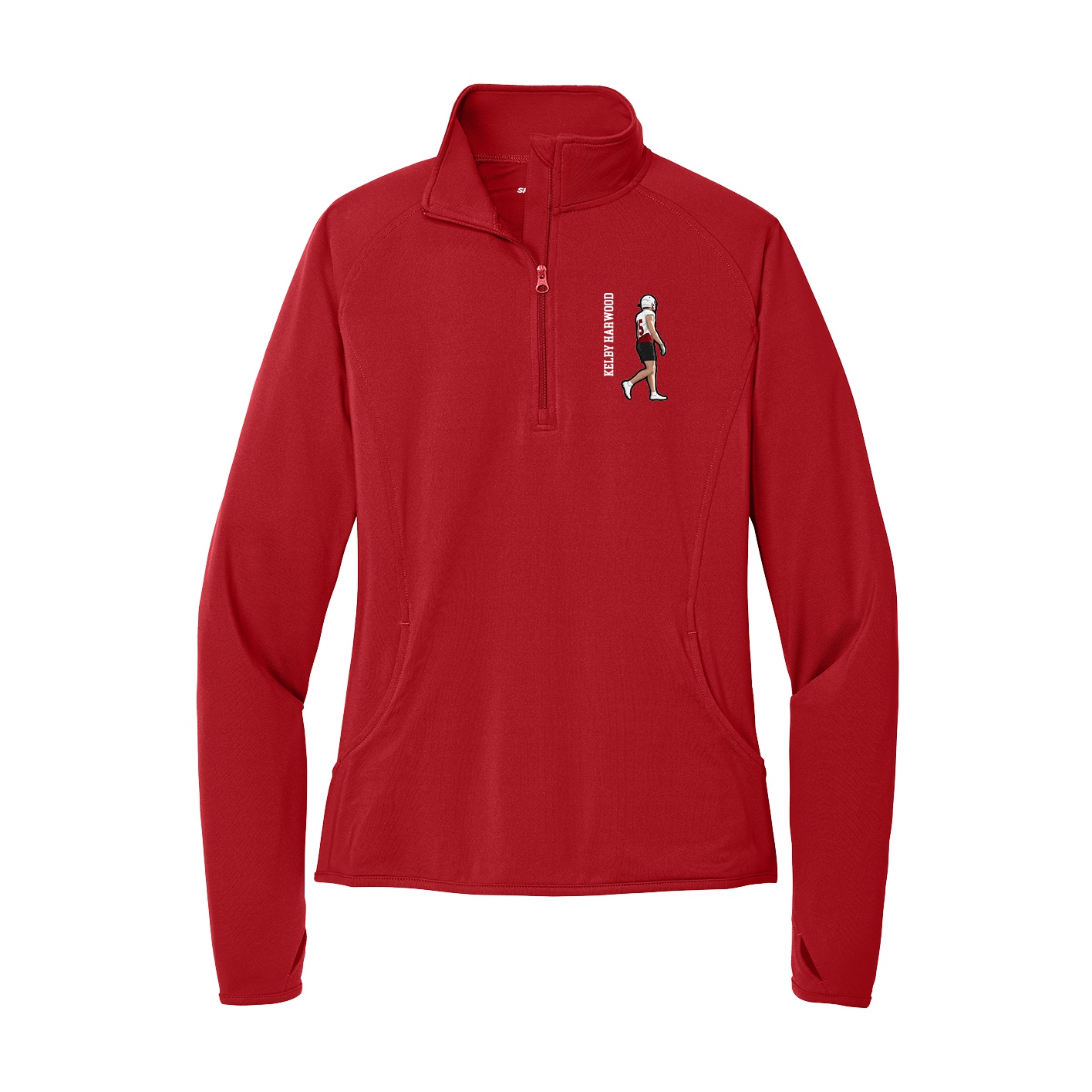 Women's Q-Zip Pullover — Name Vertical in Red
