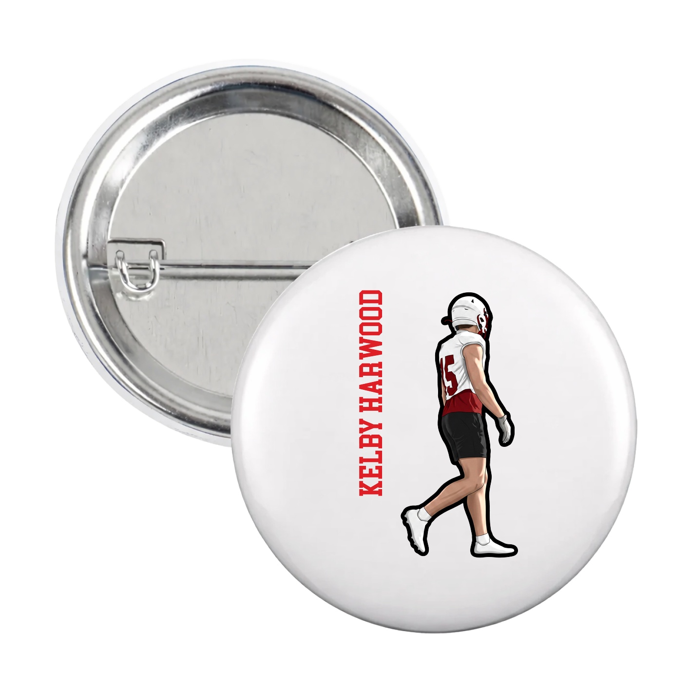 Game Day Button — Name Vertical in White