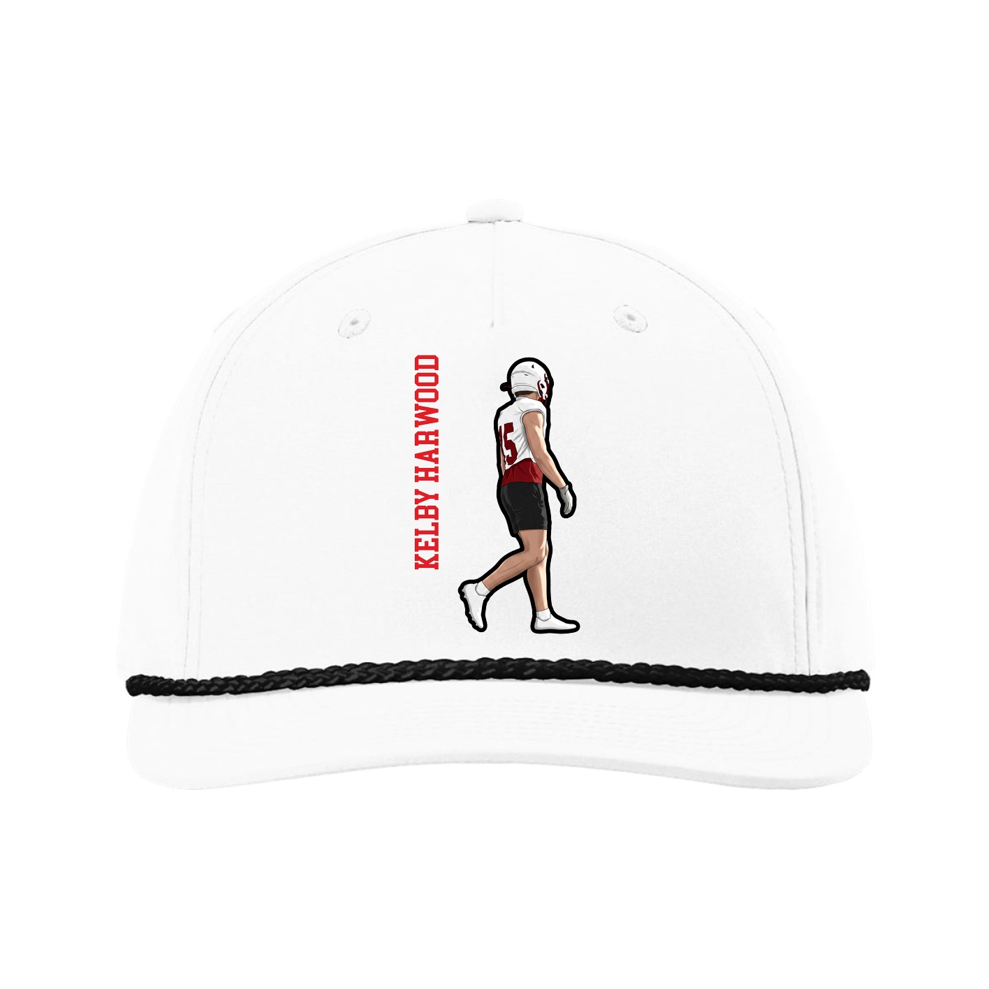 Five-Panel Classic Rope Cap — Name Vertical in White