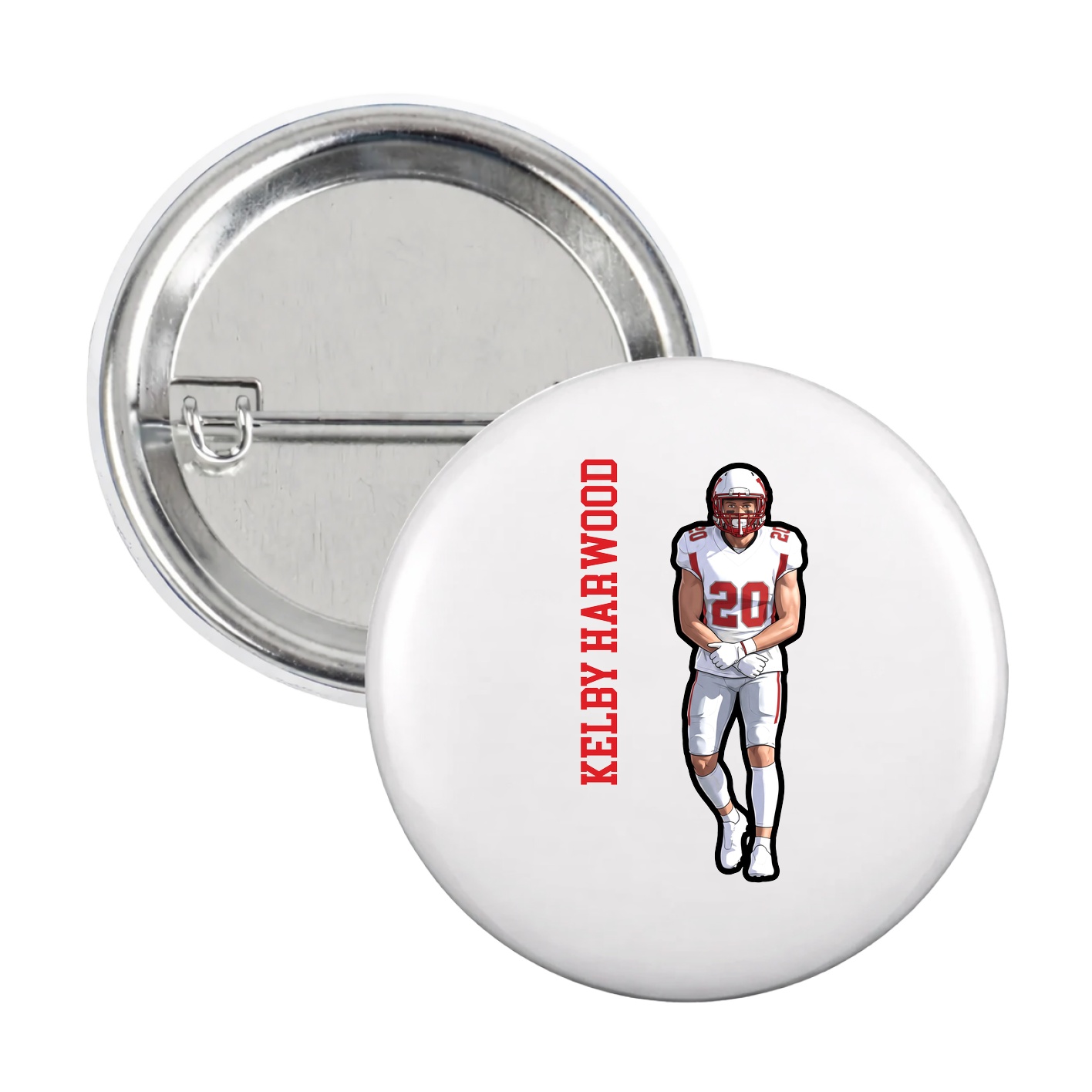 Game Day Button — Name Vertical in White