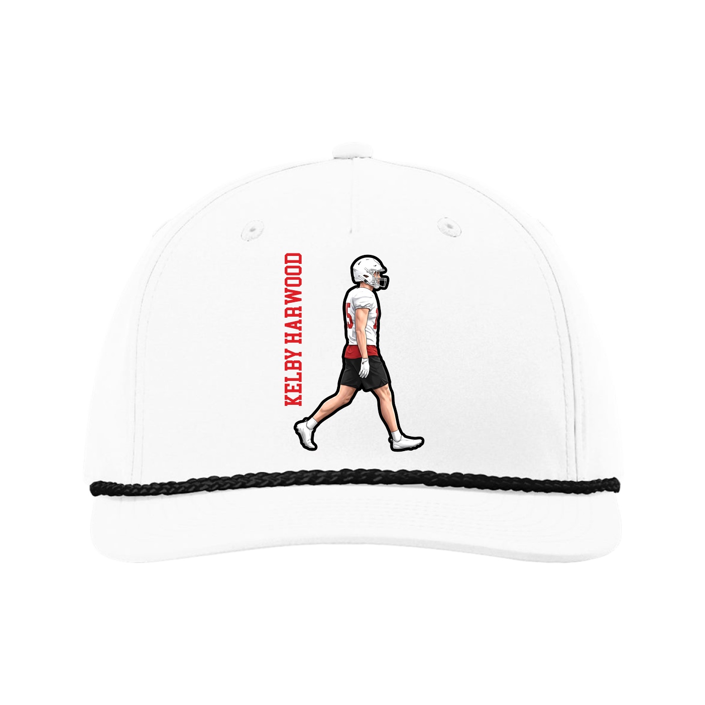 Five-Panel Classic Rope Cap — Name Vertical in White