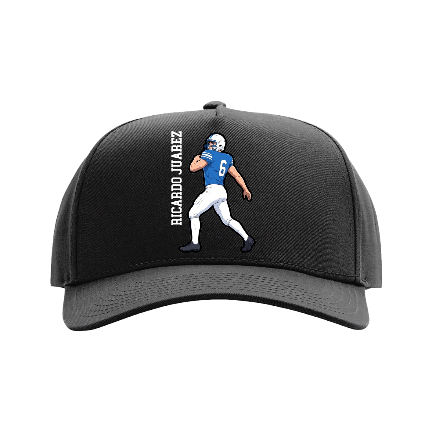 Full Fabric Five-Panel Champ Cap — Name Vertical in Black