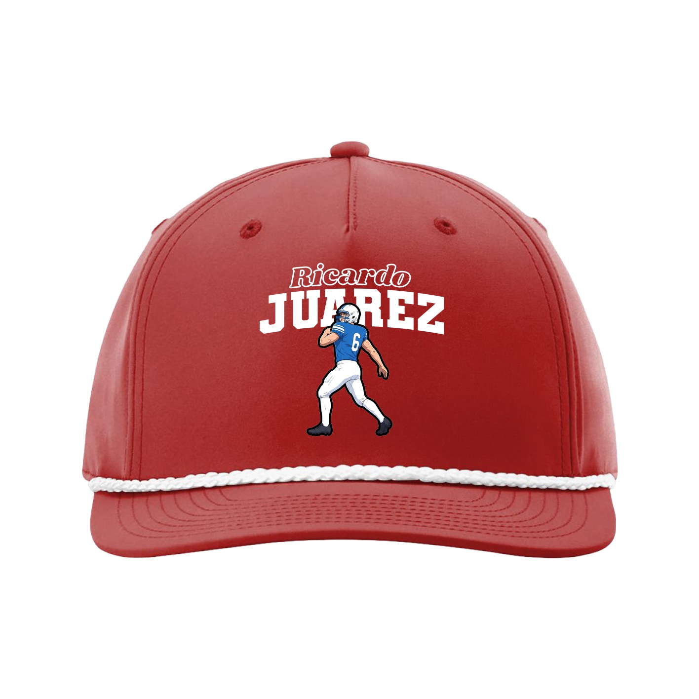 Five-Panel Classic Rope Cap — Name Arch in Red
