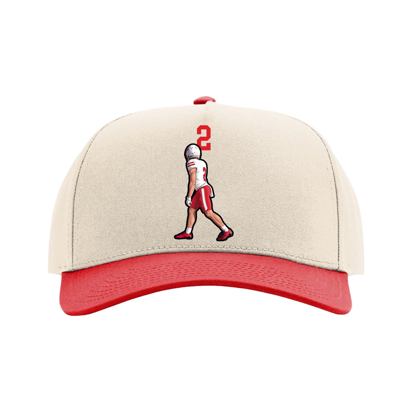 Full Fabric Five-Panel Champ Cap — Number Top in Cream/Red