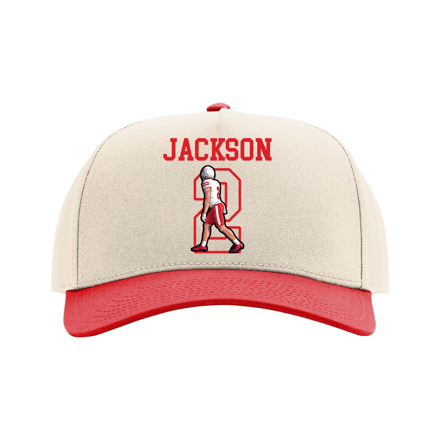 Full Fabric Five-Panel Champ Cap — Shirsey in Cream/Red